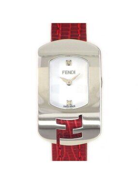 Fendi Watch Chameleon Diamond White Dial SS Red Leather Quartz Analog